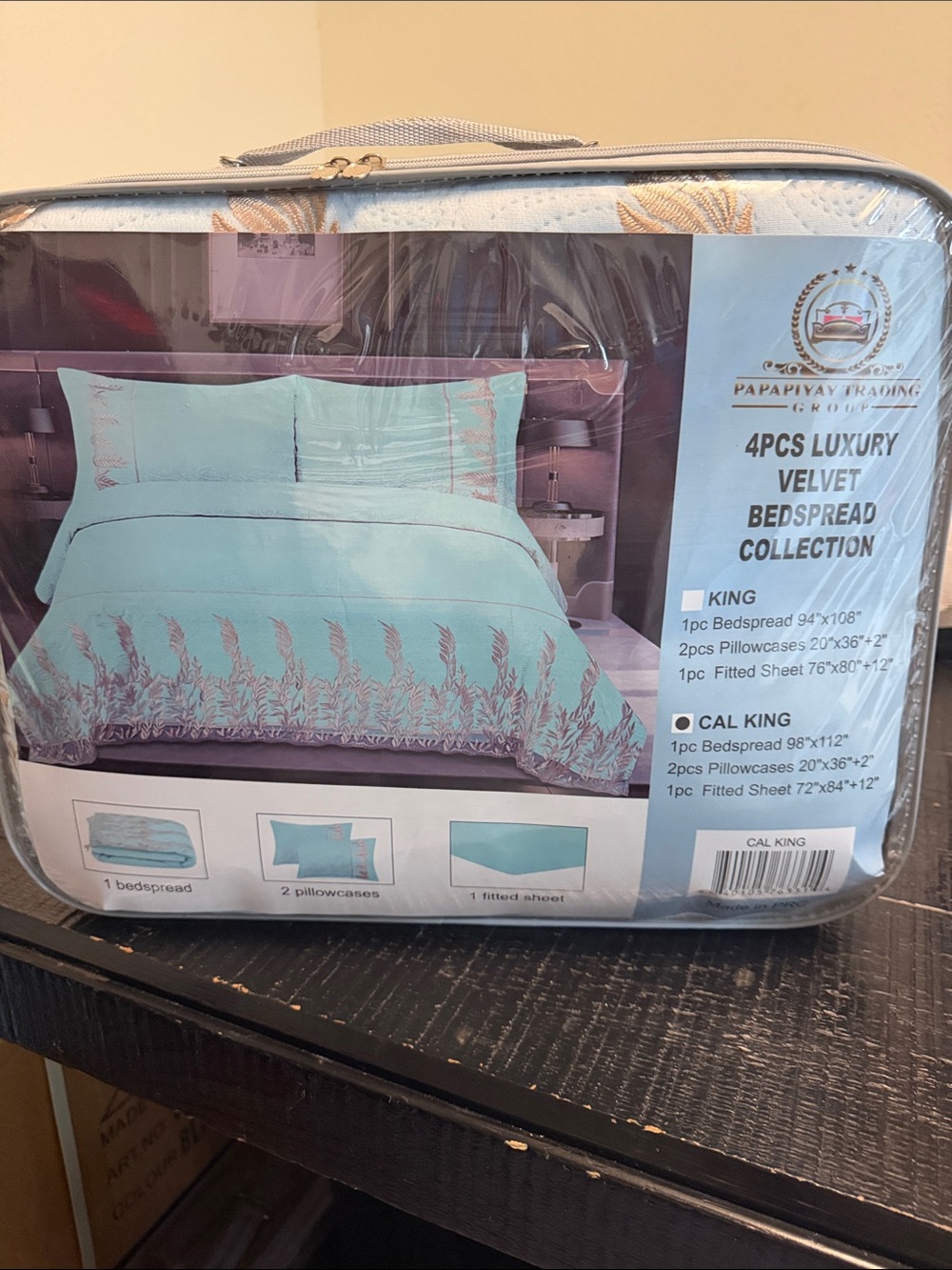 Papaya Aqua Velvet 4pcs Luxury Bedspread Set with Gray Embroidery brand new